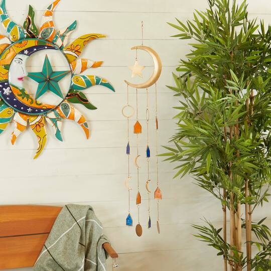 Gold Contemporary Moon and Sun Windchime, 8" x 2" x 42"